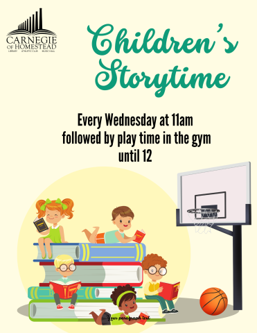 Story time every wednesday starting at 11 am followed by play time in the gym