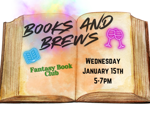 books and brews fantasy book club Wednesday january 15th from 5pm to 7pm