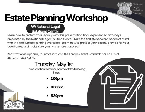 free estate planning workshop thursday may 1st at 2/4/and5:30 pm