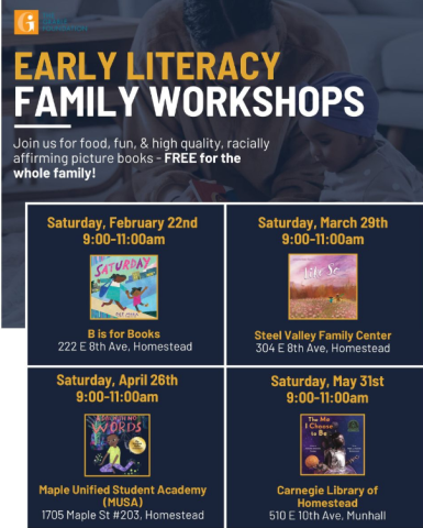 This month, Carnegie Library of Homestead is hosting an Early Literacy Family Workshop in conjunction with the University of Pittsburgh's 3R's organization. This session will focus on the book "The Me I Choose to Be" by Natasha Tarpley. The free workshop will include a meal, high quality, racially affirming picture books, and literacy activities for the whole family! 