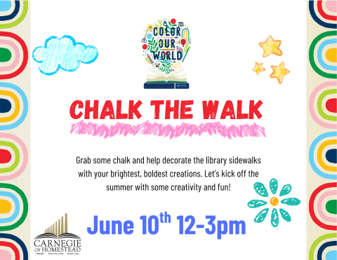 chalk the walk at the library june 10th from 12 to 3 pm