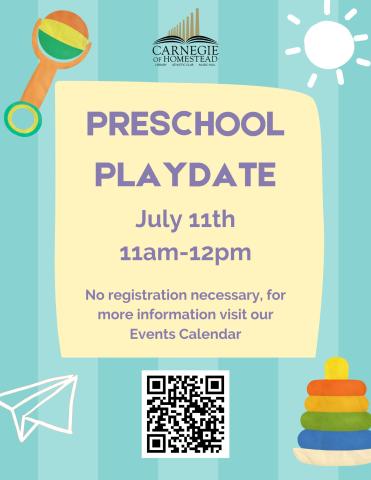preschool playdate july 11th from 11am-12pm