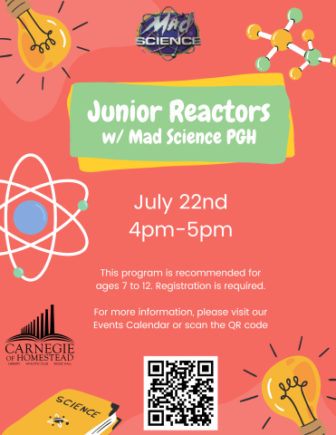 junior reactors with mad science pgh july 22nd from 4 to 5 pm registration is required