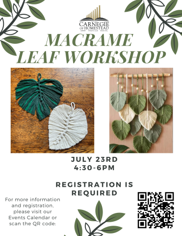 macrame leaf workshop july 23rd registration is required
