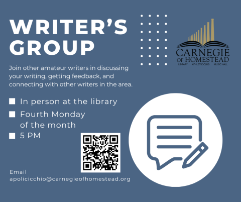 writer's group, fourth friday of the month at 5pm