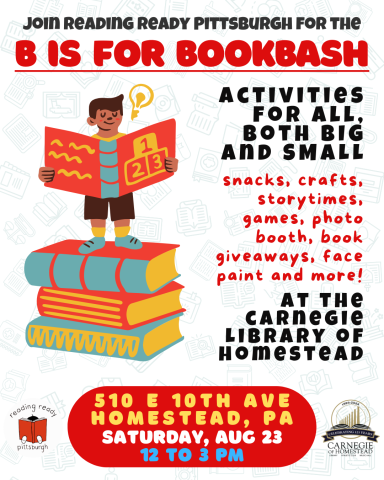 b is for bookbash august 23rd from 12 to 3 pm