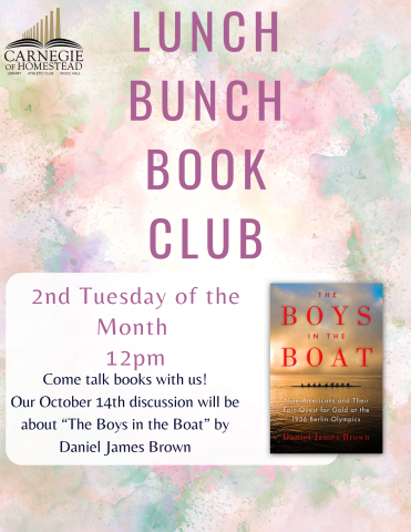 Lunch Bunch Book Club second tuesday of the month at 12pm