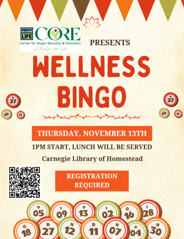 bingo and lunch presented by CORE november 13th 1pm registration required