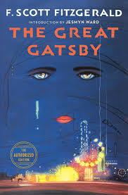 Front cover of The Great Gatsby by F Scott Fitzgerald, blue background with a pair of sad green eyes