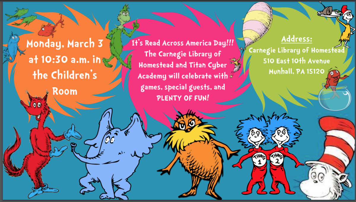 read across america day march 3rd at the carnegie library of h9omestead starting at 10:30 am