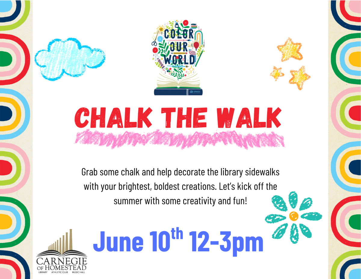 chalk the walk at the library june 10th from 12 to 3 pm