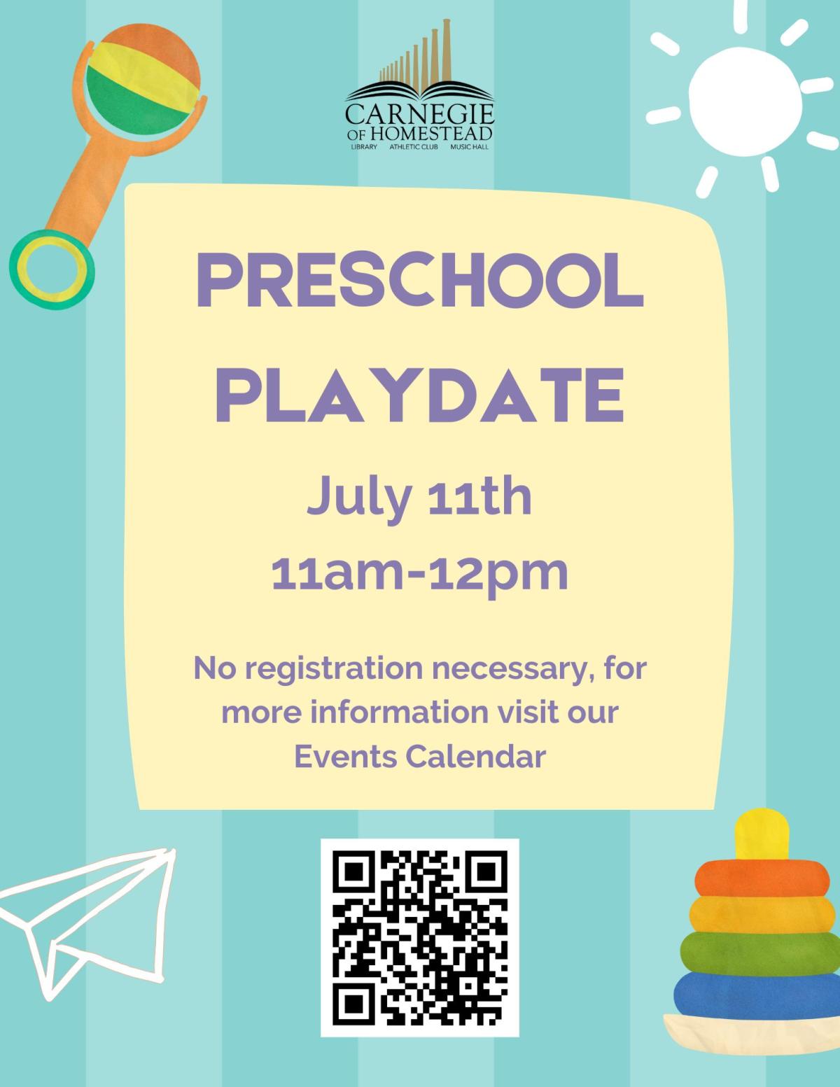 preschool playdate july 11th from 11am-12pm